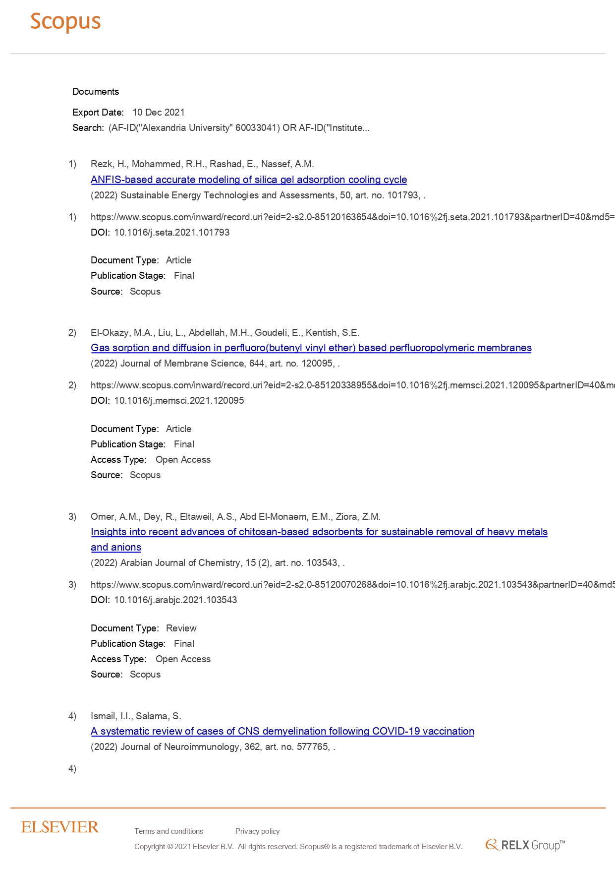 31 AlexU Publication in Scopus 7 December 2021 page 0001